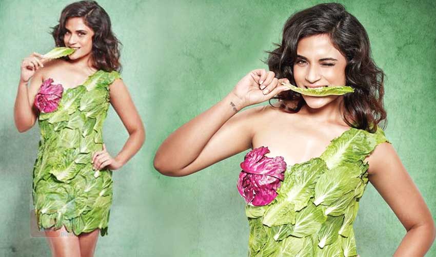 ഇലകള് കൊണ്ടുള്ള വസ്ത്രം ധരിച്ച് റിച്ച ഛദ്ദ